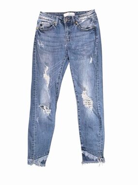 KanCan Distressed Skinny Jeans Size 26 Raw Angled Frayed Hem Stretch Denim